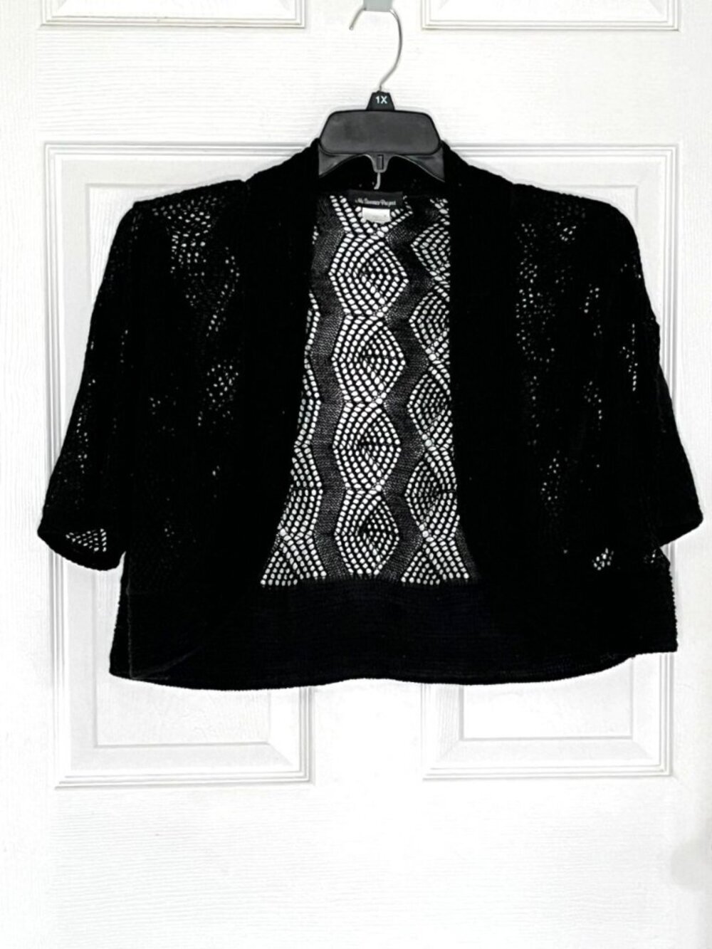 Open Knit Shrug Bolero sz 1X Black Whimsigoth Metallic Threads